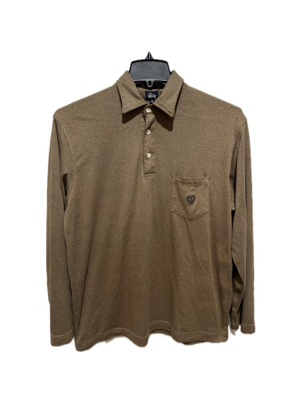 Stussy Men’s Long Sleeve Brown Polo Shirt Logo Large Cotton